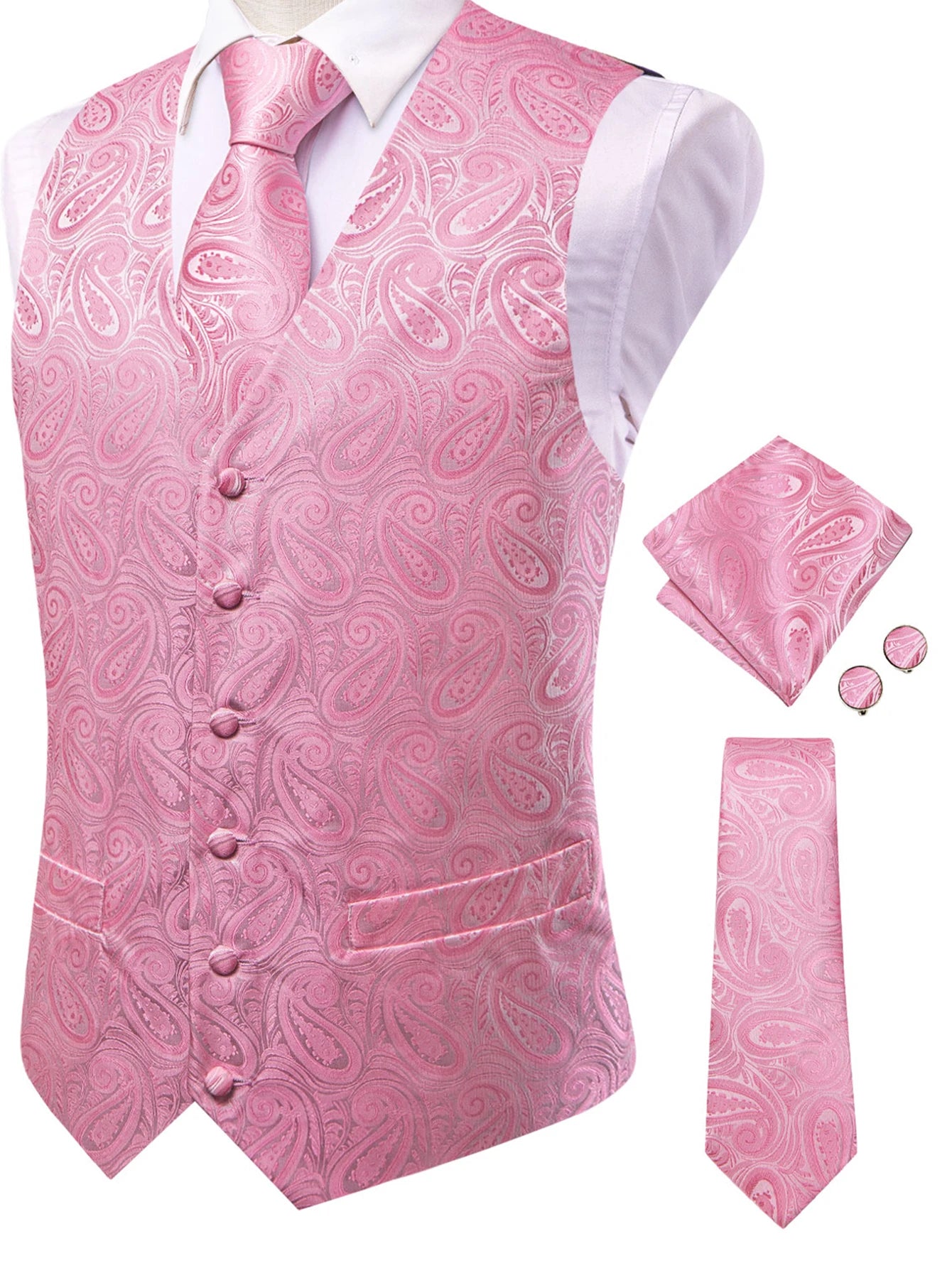 Stylish Color Paisley Waistcoat Set for Men – Single Breasted Vest with Matching Tie Perfect Weddings and Galas Qme HT-MJ-0083 XL