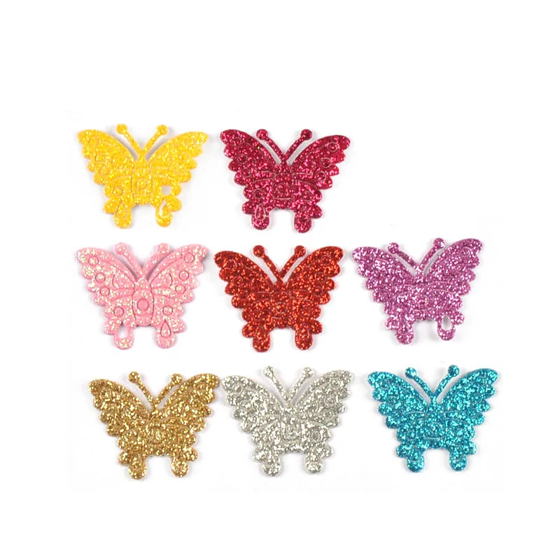 100pcs 27x22mm Glitter Colorful Butterfly Patches DIY Scrapbooking Supplies Crafts Headdress Accessories Costume Art Decoration Qme