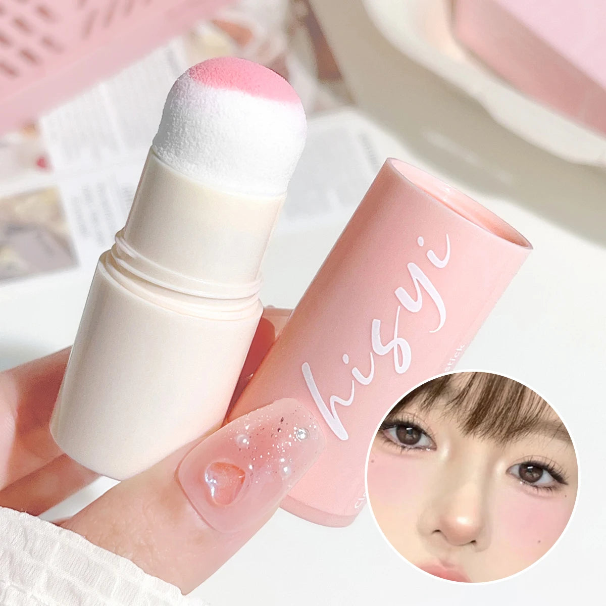 Velvet Mist Blush Stick - Vibrant and youthful, Korean style, natural long-lasting brightening, for both lips and cheeks Qme