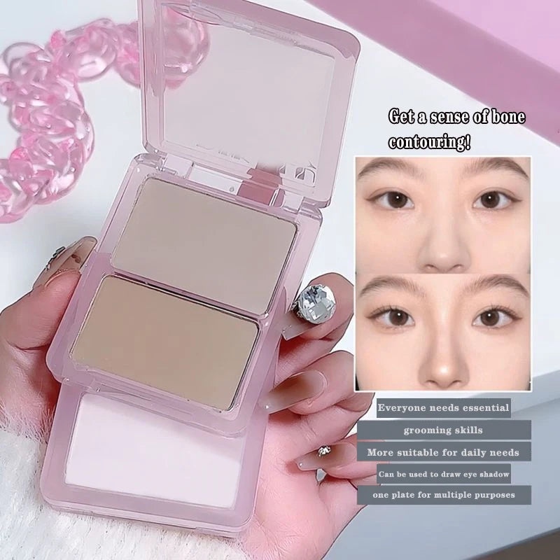 2-in-1 high-gloss contouring, two-tone matte facial brightening, three-dimensional shadow blush palette, Korean-style makeup Qme