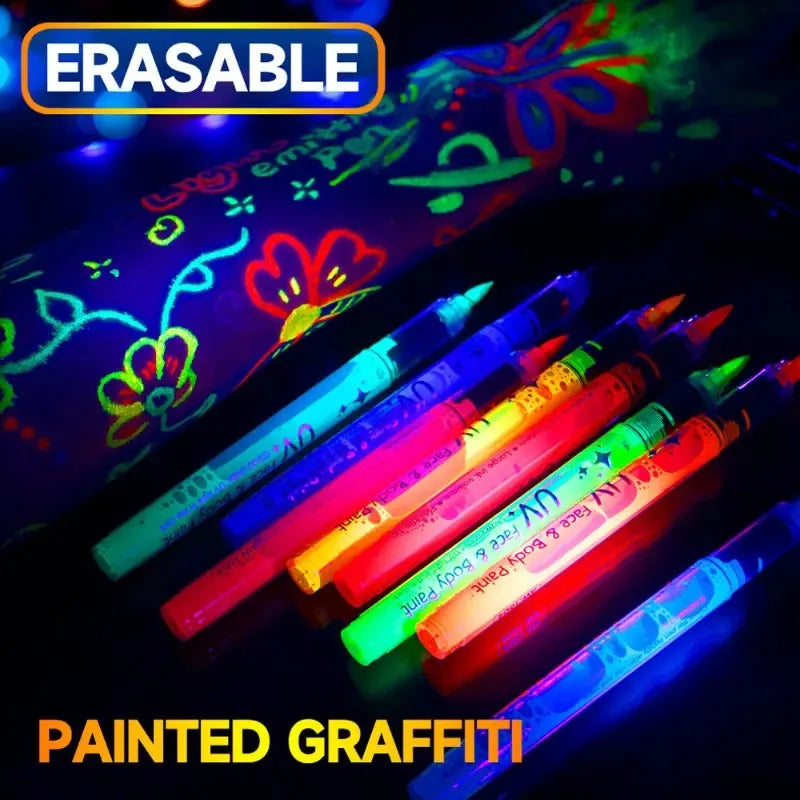 8pcs Colorful Luminous Pen Human Face Paint Painted Pen Student Children Creative Painting Fluorescent Marker Pen Qme