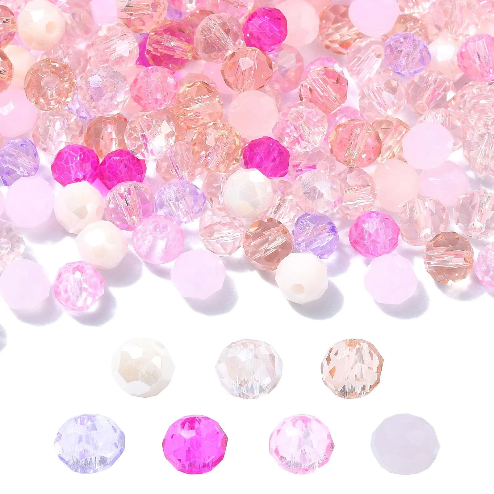 PandaHall 500Pcs 4mm Pink Glass Beads Kit Pink Series Crystal Faceted Rondelle Spacer Beads Bulk for Bracelets Jewelry Maki Qme