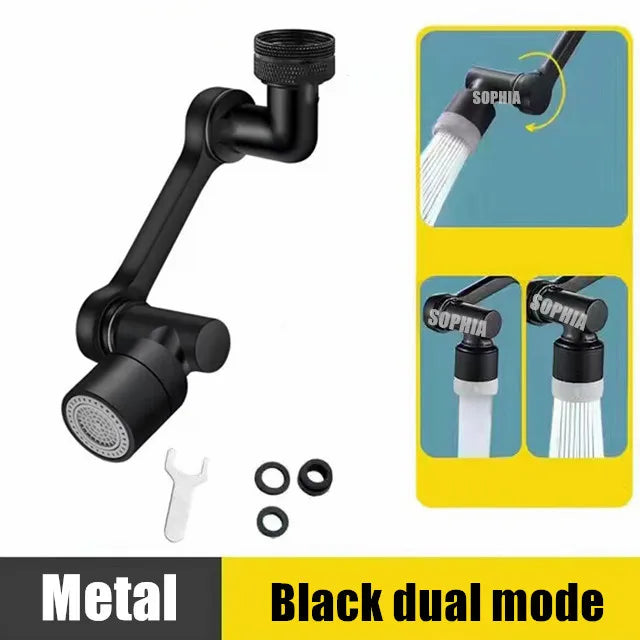 Metal Copper 1080° Rotation Faucet Aerator Extender Swivel Robotic Arm Faucets Sprayer Head Nozzle Kitchen Tap Saving Water Qme 1080 degree black