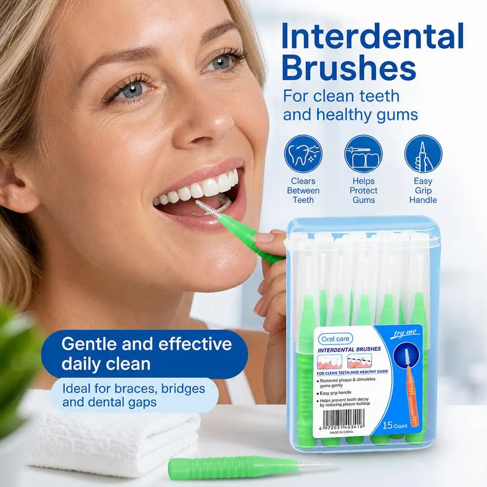 15 Pieces For Clean Tooth Brush Box Interdental Brush Gap Braces Gap Straight Orthodontic Interdental Brush Easy Use Qme