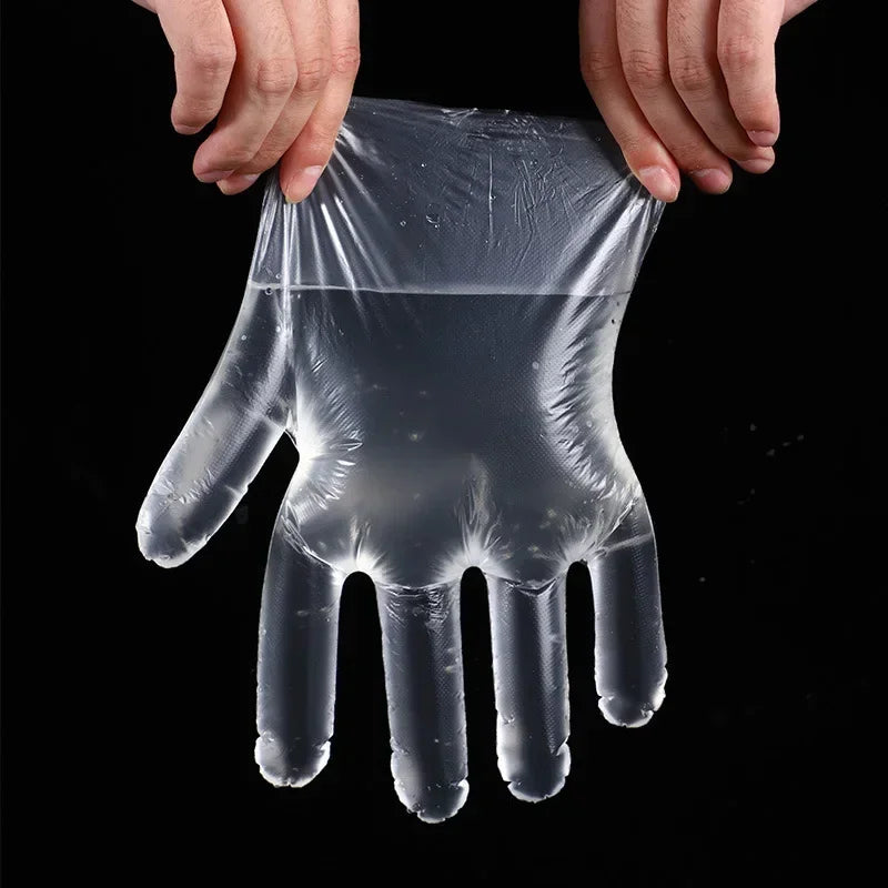 Transparent Disposable Gloves Plastic Waterproof Gloves for Kitchen Restaurant Fried Chicken BBQ Disposable Tableware Wholesale Qme