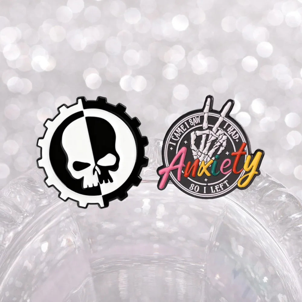 Gothic Pop Enamel Pins Set Call Me Ghost Heart Brooch Anxiety Skull Badge Floral Frida Skull Pin For Backpack Clothing Decor Qme
