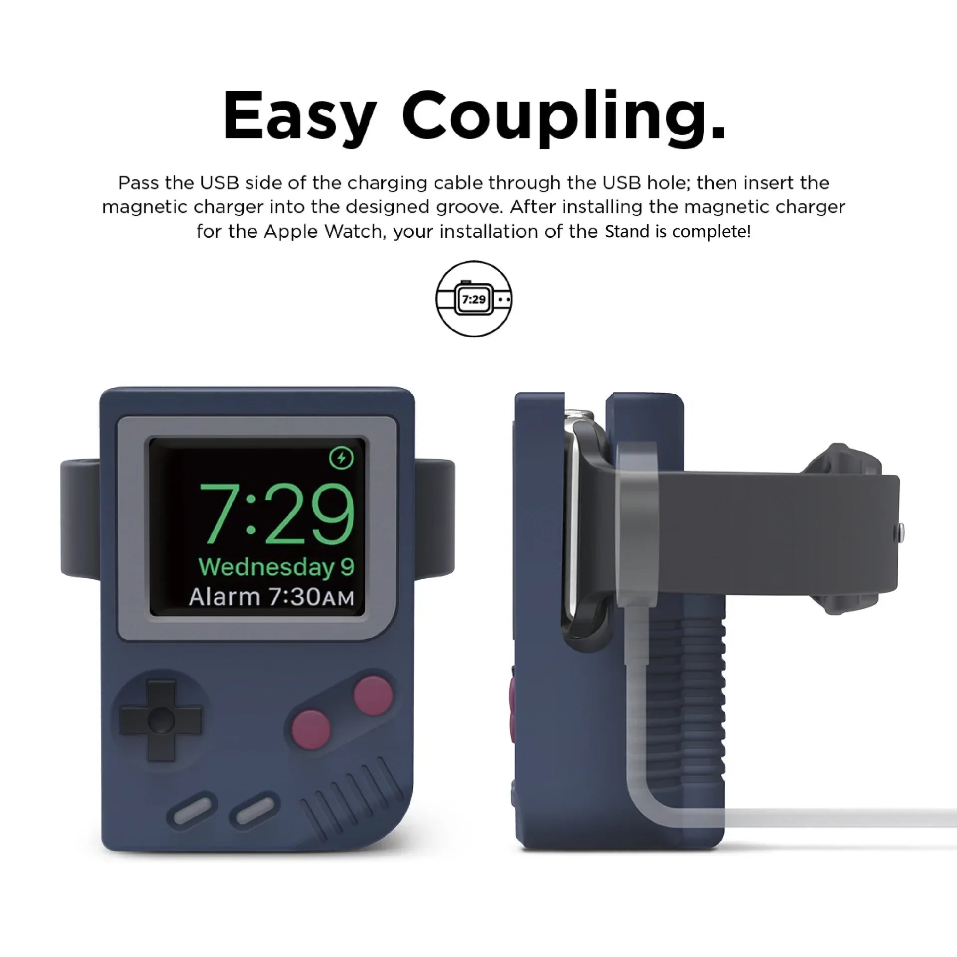 Desktop Holder For Apple Watch Ultra Charger Stand Retro Computer Pattern Charging Base for iWatch 10 9 8 7 6 5 4 3 SE Silicone Qme 0823Blue