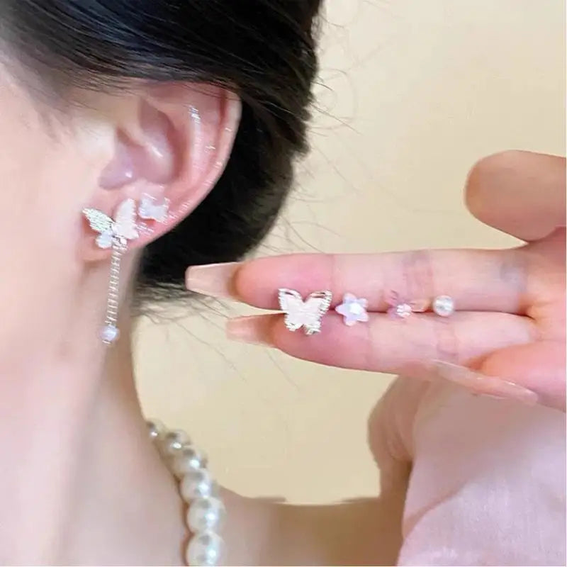 7 Pairs New Y2K Cute Butterfly Star Pearl Stud Earring For Women Exquisite Mini Earrings EMO Jewelry Gift Wholesale Direct Sale Qme