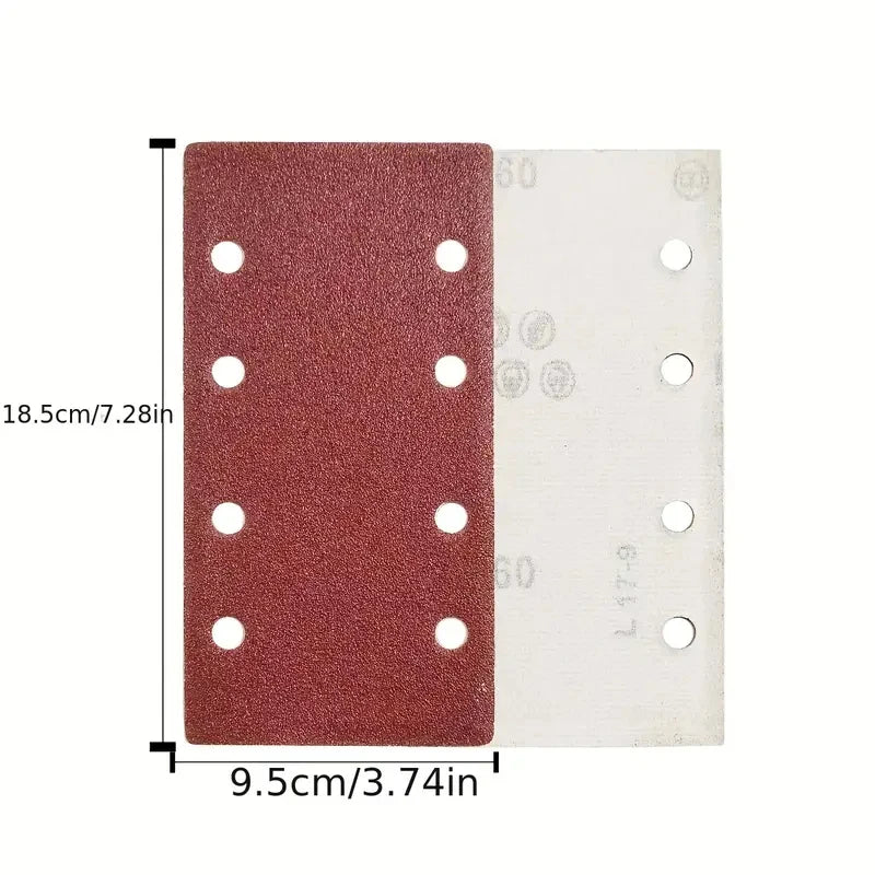20pcs 8-Hole Rectangular Premium Flocked Sandpaper Sheets, Self-Adhesive, 185X93mm - Assorted Grits (60-600) For Air Grinders Qme