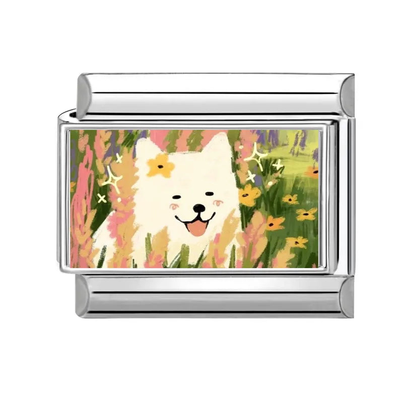 Design Cute Cartoon Animal Pet Series Cat Dog Rabbit Italian Link fit 9mm Stainless Steel Bracelet Making Gift DIY Charm Jewelry Qme Style 8