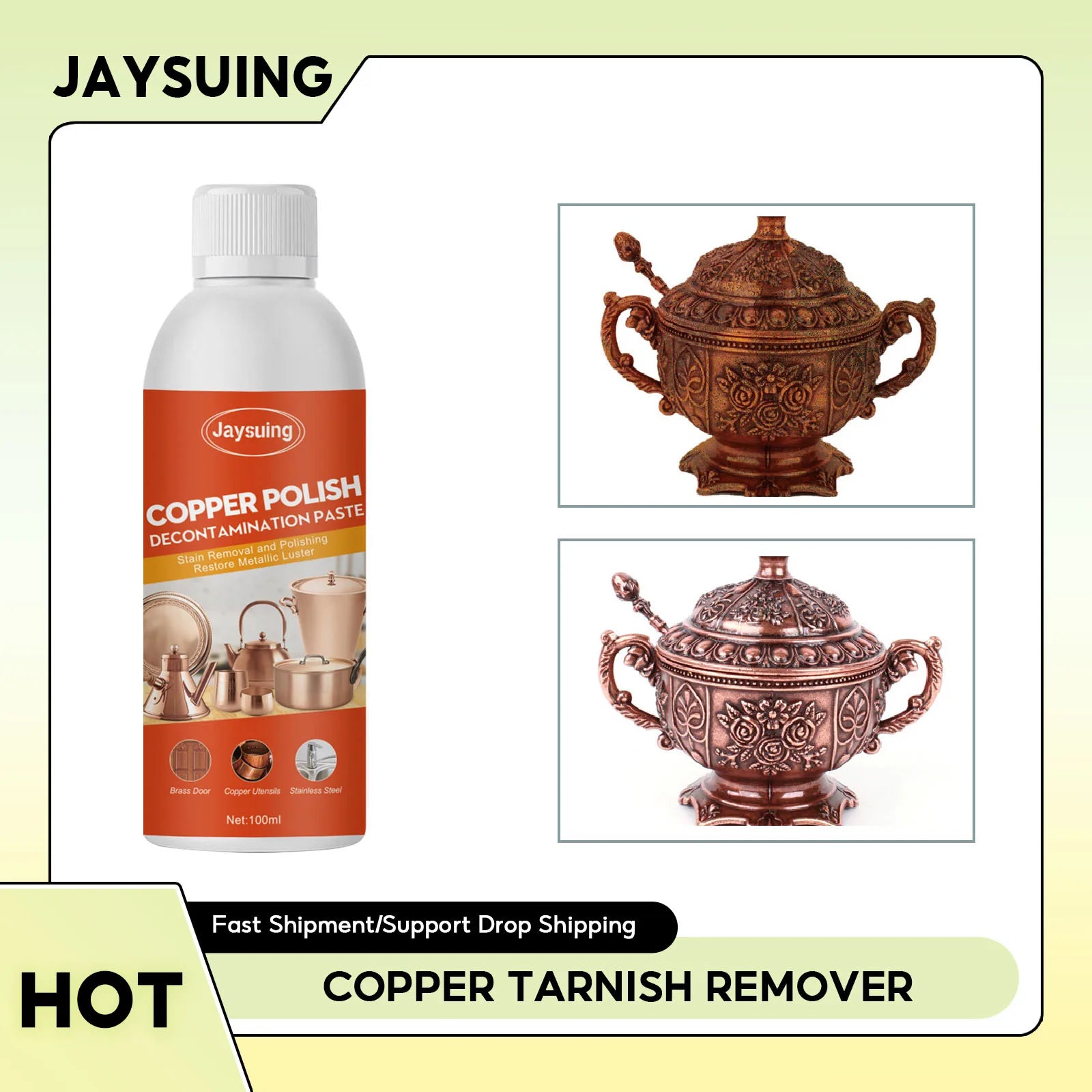 Brass and Copper Tarnish Remover Harmless Non-abrasive Metal Polish Cleaner for Fences Taps Colorful Steel Tiles Qme