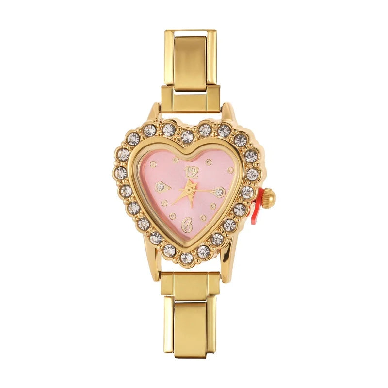 Women's Men DIY Width Italian Elastic Charm Stainless Heart Round