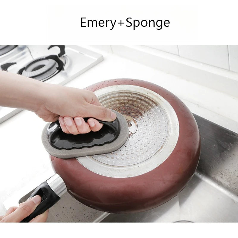 Emery Sponge Wipe Handle Pot Bowl Cleaning Decontamination Black Dirt Qme