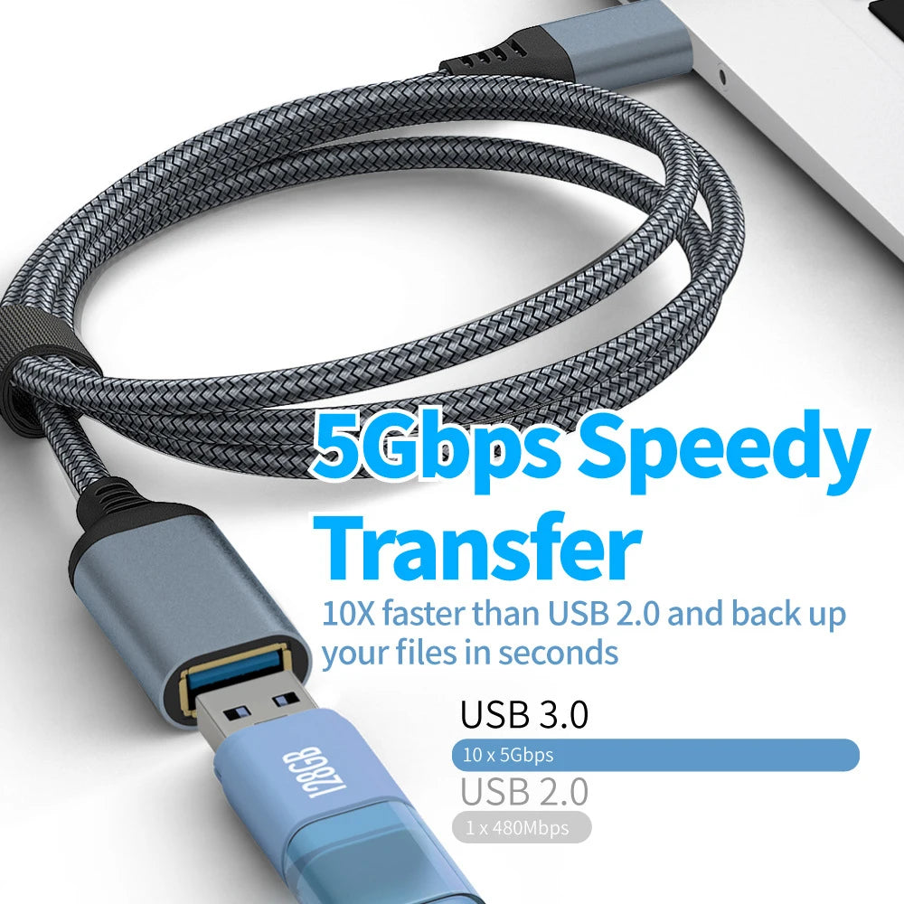 USB 3.0 Extension Cable Female To Male Extender Cord High Speed Transmission Data Cable for Computer Camera TV Cable 0.5/1/3/5m Qme