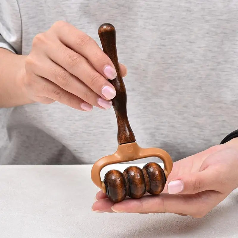 Handheld Wooden Massage Roller Neck Shoulder Head Massager Muscle Qme