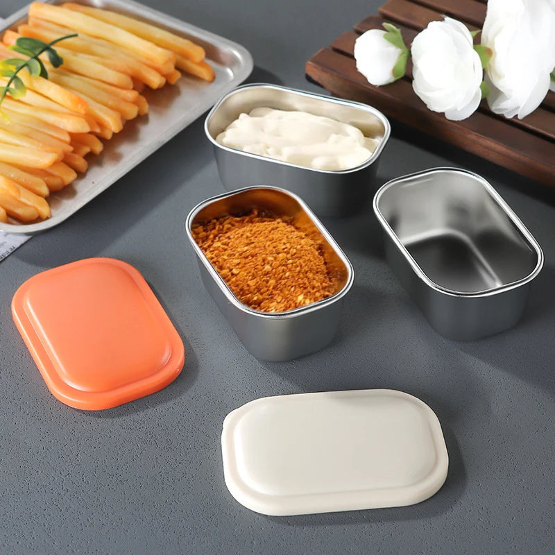304 Stainless Steel Sauce Cup Sealed Lid Seasoning Box Leak-proof Qme