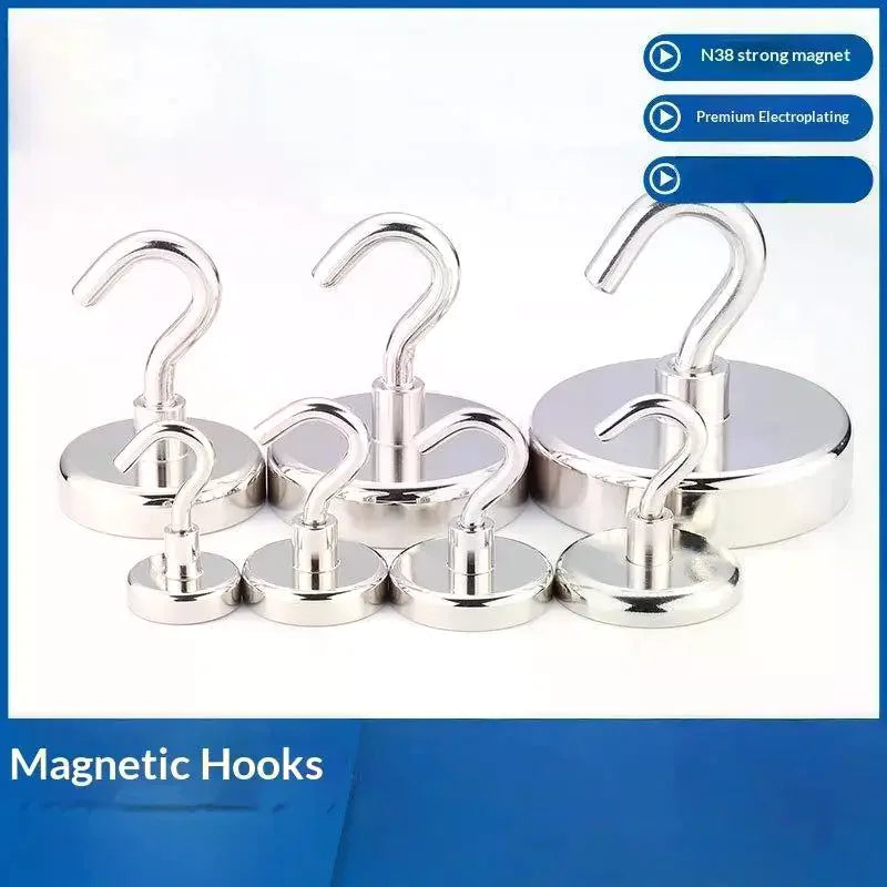 Magnetic Hooks With Premium Electroplated Finish, No-Drill Damage-Free Strong Hanging Solution For All Ferromagnetic Surfaces Qme