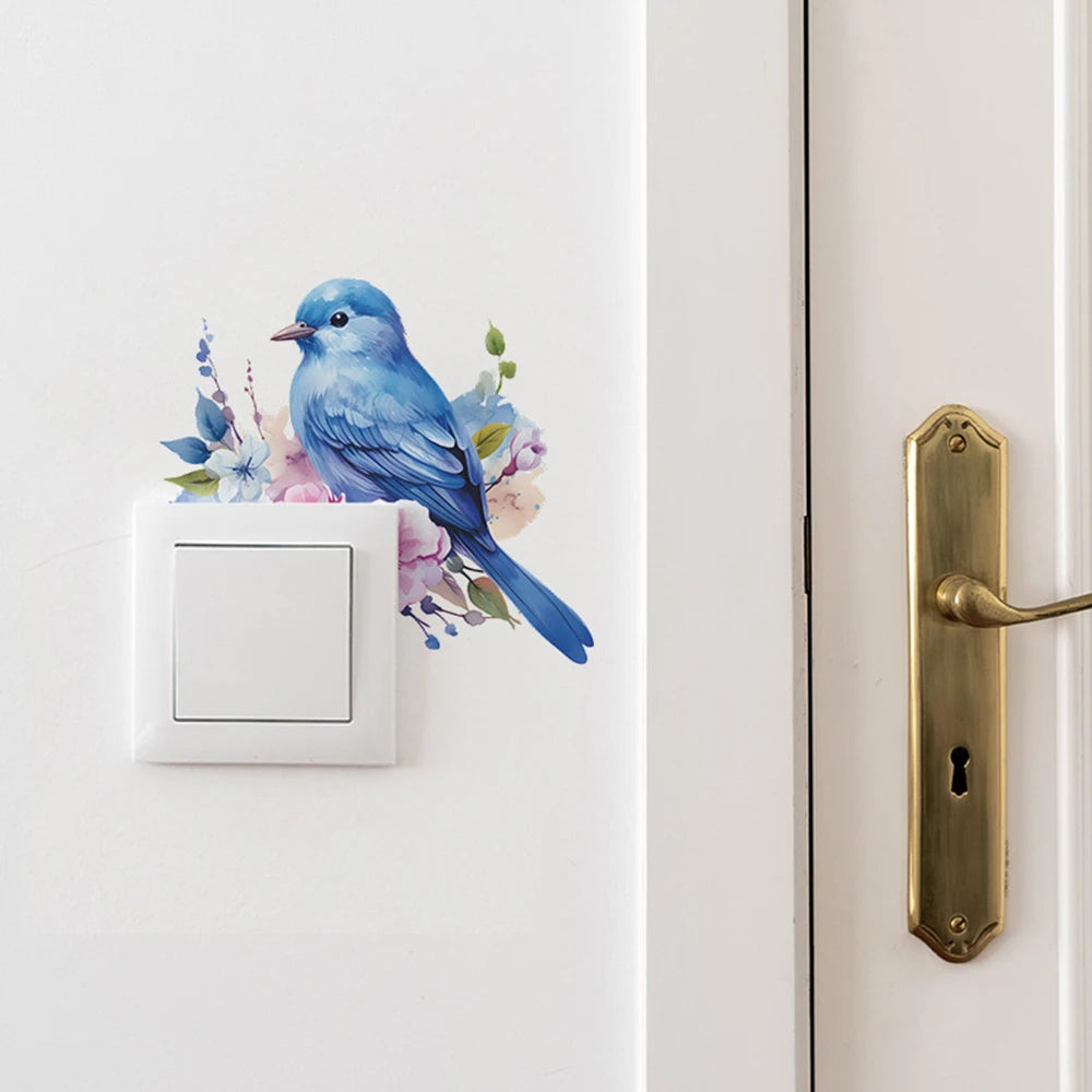1PC Cartoon Bird Green Plant Flower Switch Paste Home Background Beautification Decorative Wall Stickers Qme