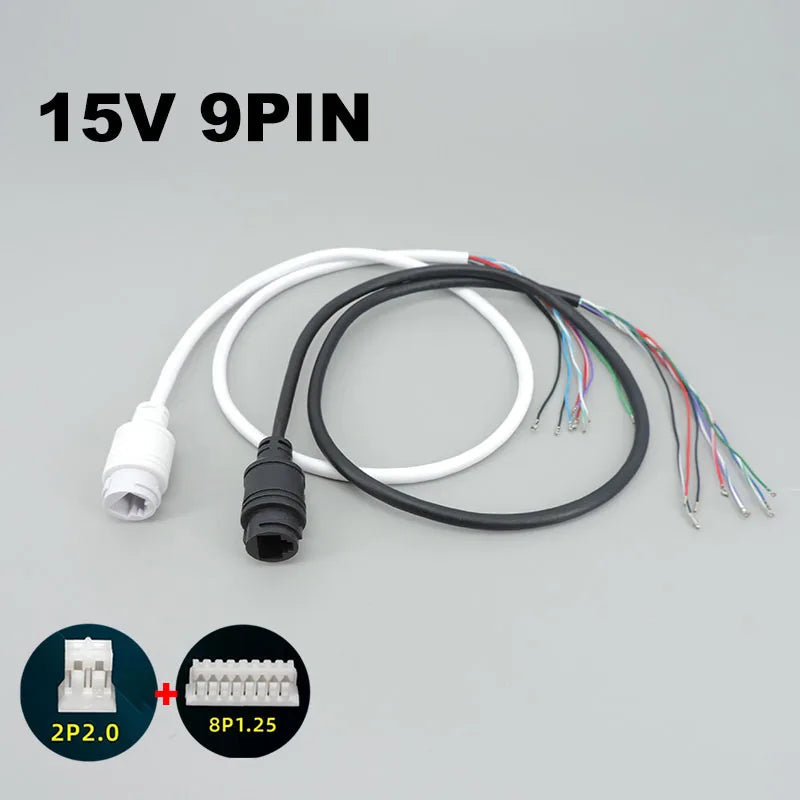 3pcs 15V 9pin RJ45 Network Cable POE Network Port DC female power wire connector cable for IP Camera Monitoring IP Cable w1 Qme black