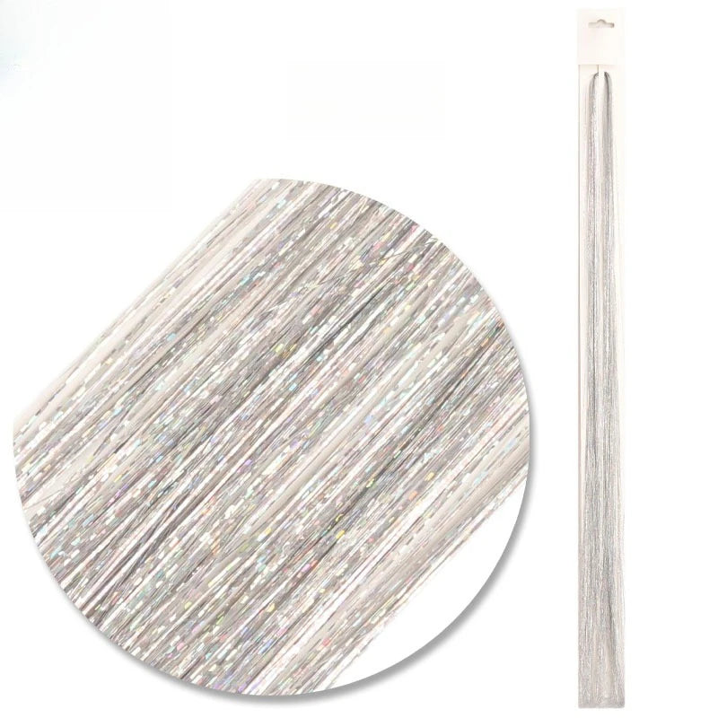 Fairy Hair Tinsel Strands Glitter Sparkle Hair Streaks Shiny Synthetic Hair Extensions For Party Cosplay Daily Hair Decor Qme Silvery 7pcs