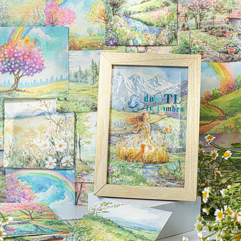Material Paper 30 sheets/bag Spring Watercolour Landscape Handbook Stationery DIY Handmade & Scrapbook Journal Decoration Qme