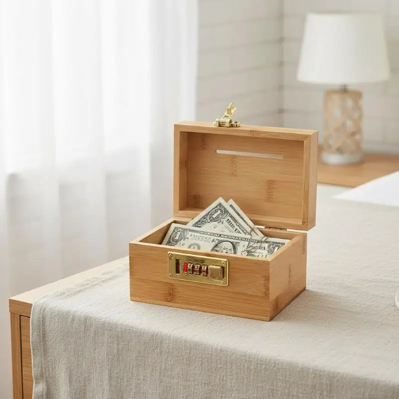 Decorative Secure Lock Home Storage Gadget Safe Anti-theft Wooden Qme