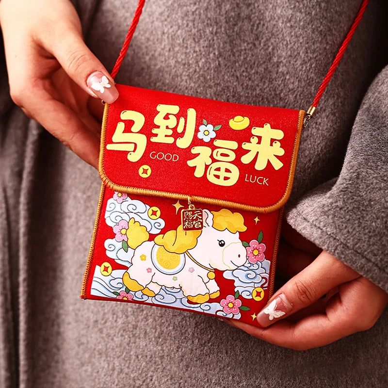 2026 Year Horse Fabric Red Envelope Traditional Lucky Money Bag Qme