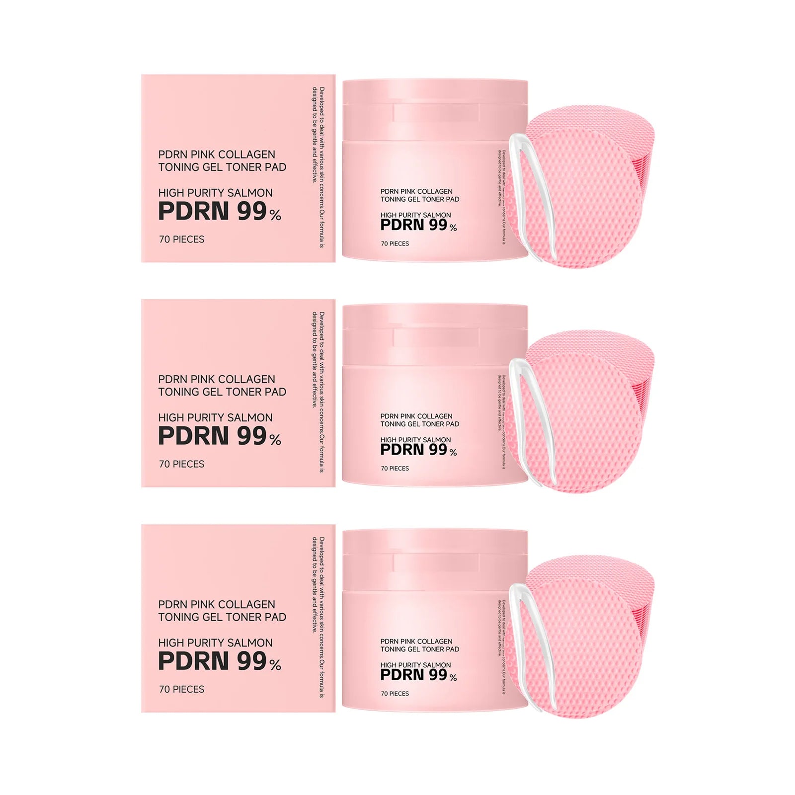 PDRN Pink Collagen Toning Gel Toner Pad Hydrating Shrink Pores Brightening Improve Skin Elasticity Smoothing Firming Cotton Pads Qme 3 x 70pcs boxed