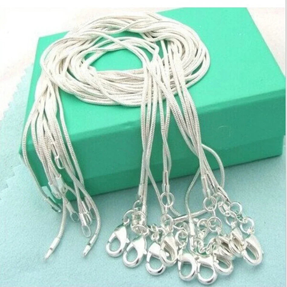1-5PCS Fine 925 sterling silver necklace women, silver fashion jewelry Snake Chain 1mm Necklace 16 18 20 22 24" Qme