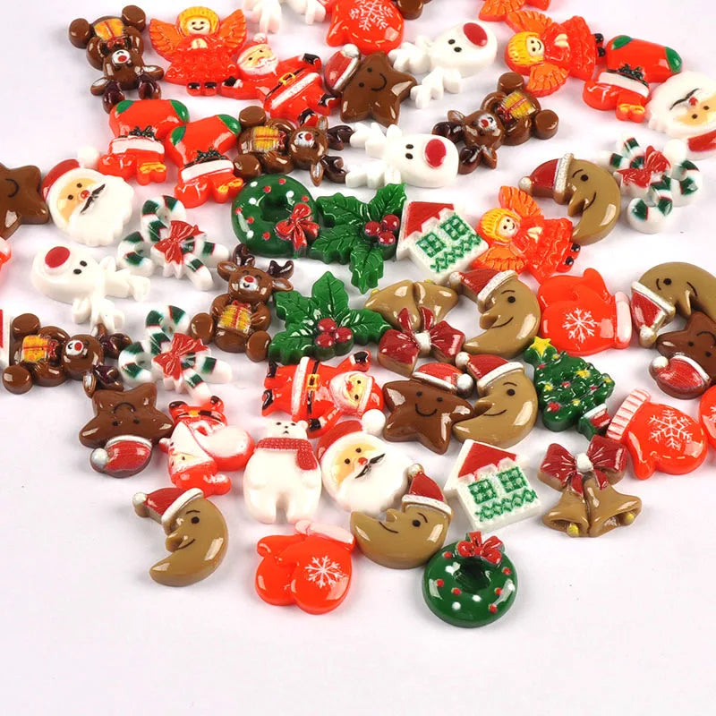 20Pcs Xmas wreath/Elk/Sock Resin Embellishments Christmas Flatback Cabochons Handmade Decorations DIY Crafts Party gift c4104 Qme
