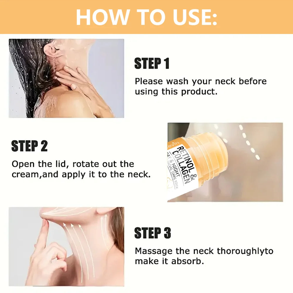 45g Retinol and Collagen Day and Night Neck Cream Facial Stick, Hydrating and Moisturizing, Non-Greasy, Easy to Use, Easy to Absorb, Gentle and Non-Irritating, Deeply Absorbed! Qme