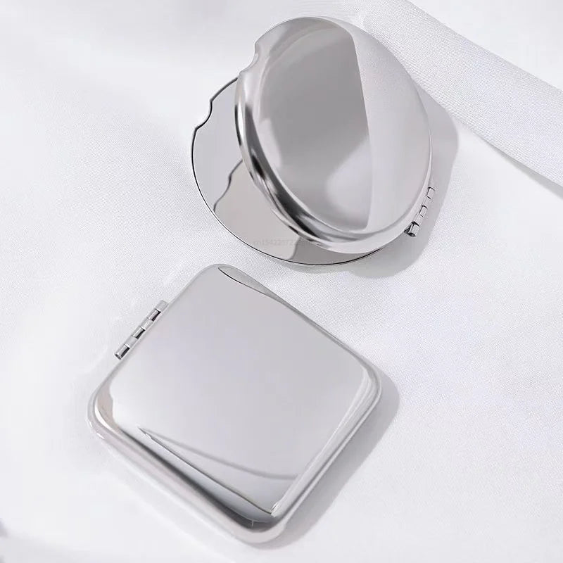 Portable Women Stainless Steel Makeup Mirror Hand Pocket Folded-side Qme