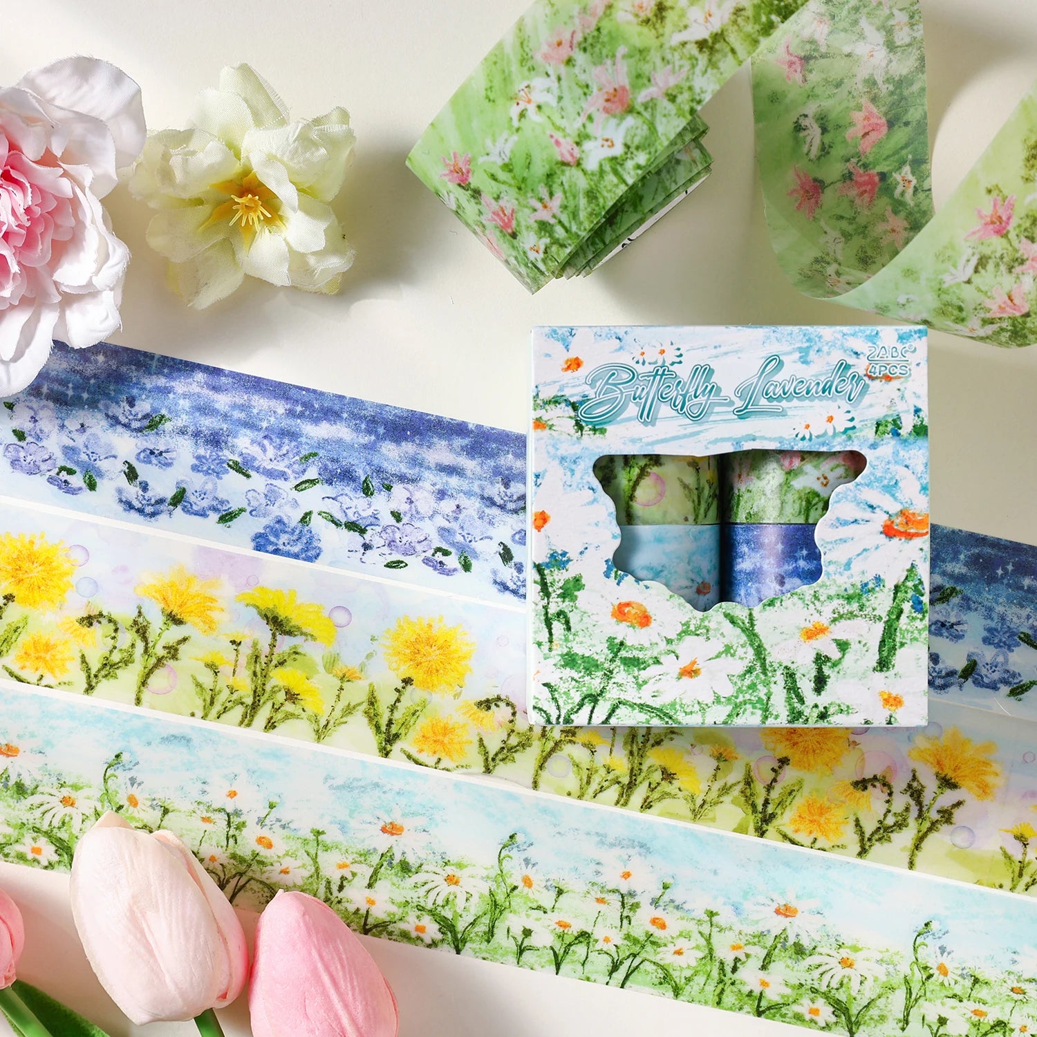 4/8Rolls 200cm PET Washi Tape Set Flower Scenery Decorative Tape for Plant & Flower Lovers Aesthetic Diary Stationery Stickers Qme