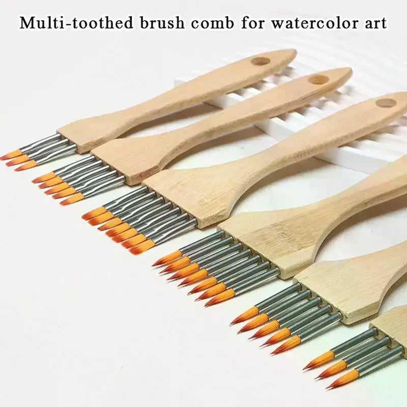 Round Flat Multi-tooth Comb Brush Nylon Wool Bamboo Handle Watercolor Qme