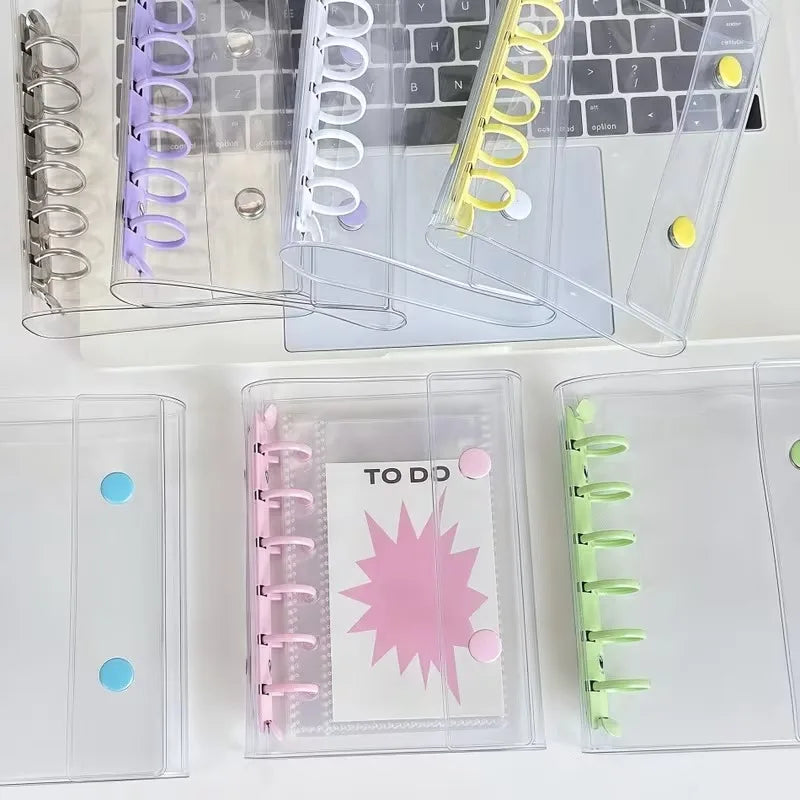 Transparent PVC Binder Cover 5-Hole Tri-fold Design Mini Notepad Qme
