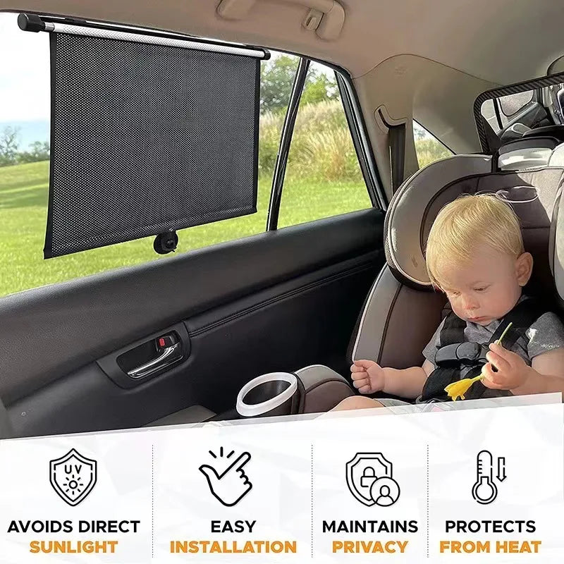 Car Side Window Sunshade, Retractable Car Roller Sunshade, UV and Sun Protection Sunshade Car Curtain, Car Travel Accessories Qme