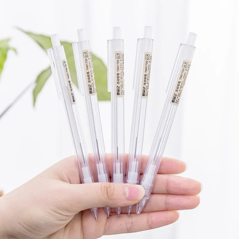 5 Pcs/Set Mechanical Pencil White Simple Automatic Pen 0.5/0.7mm for Students School Supplies Office Accessories Stationery Qme
