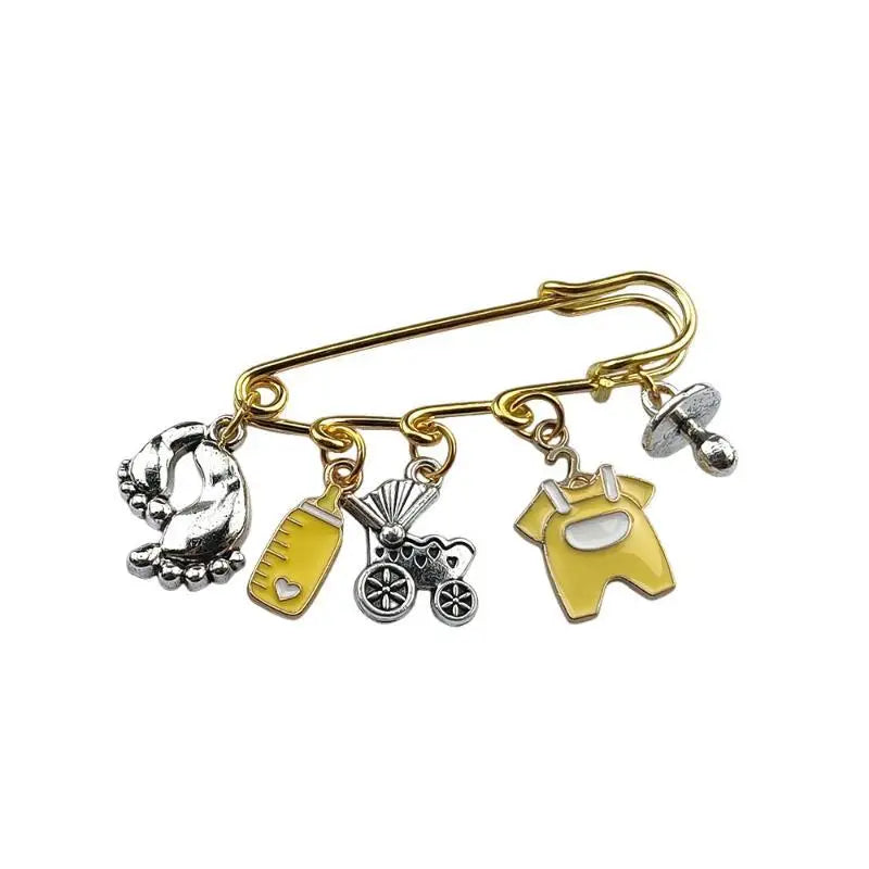 New Baby Arrival Charm Safety Pin Brooch Foot Bottle Stroller Dummy Enamel Pins Gender Reveal Shower Gift Clothes Bag Decorative Qme Yellow