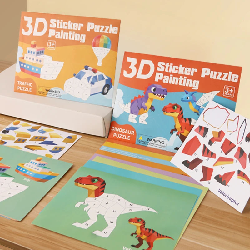 New 3D Puzzle Stickers Number Matching Puzzle Sticker Creative DIY Puzzle Sticker Painting Set (8 Patterns) Child Focus Training Qme
