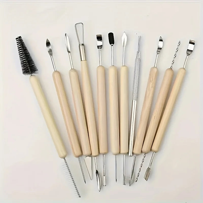 11pcs DIY Clay Tool Set - Cold Porcelain and Polymer Clay Molding Tools with Carving, Ceramic, and Pottery Molds Qme
