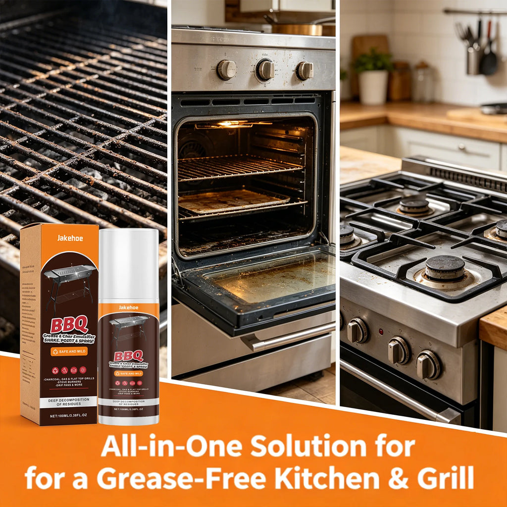 JAKEHOE BBQ Grill Cleaner Spray Dissolve Oil Stains Remove Burnt-On Food Fast-Acting BBQ Cleaning Solution Heavy-Duty Degreaser Qme
