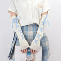 JK Girls Gloves Japanese Kawaii Lolita Fingerless Glove Elbow String Ribbon Ties Up Party Fingerless Gloves Harajuku Leg Warmers Qme LIGHT BLUE