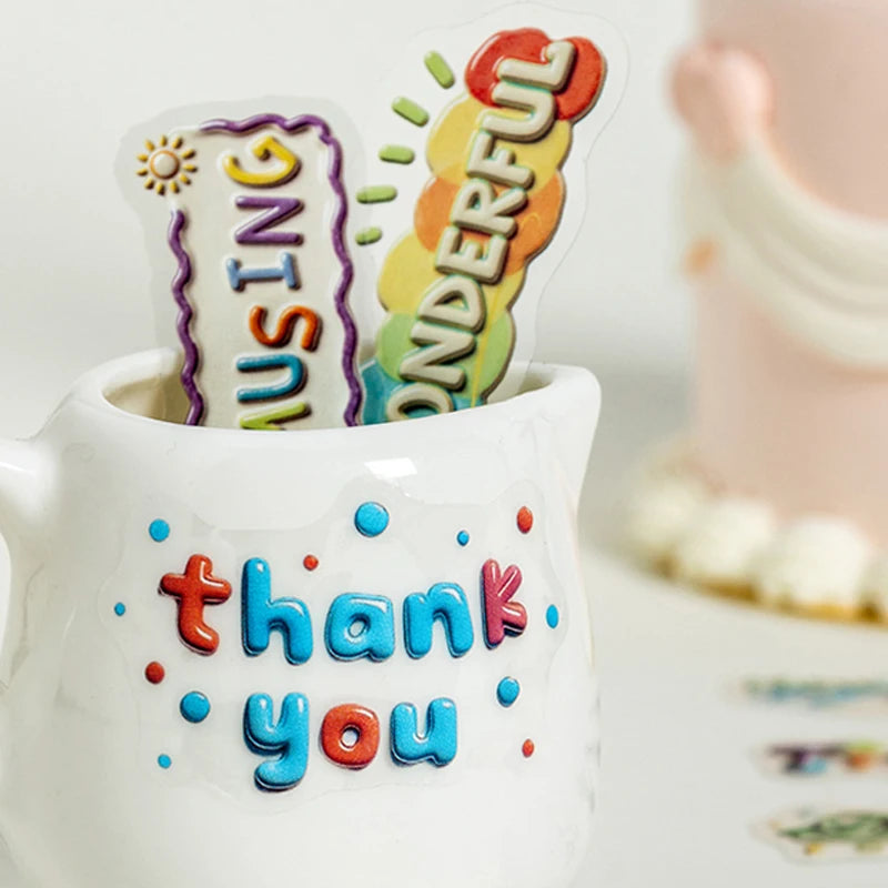 Simulated Ceramic Texture Flat Stickers, Dopamine Color Scheme with Blessing Wishes, Ideal for Junk Journal Scrapbooking Qme