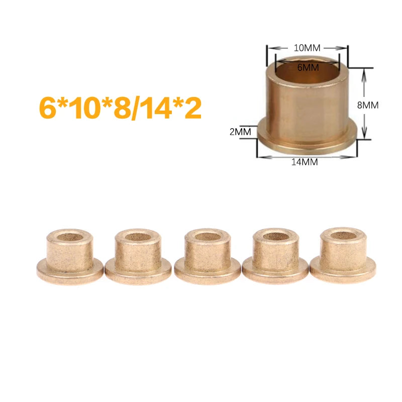 5Pcs Flanging Self-Lubricating Bearing Powder Metallurgy Oil Copper Bushing Guide Sleeve With Stepped Flange Hardware Qme 6x10x8