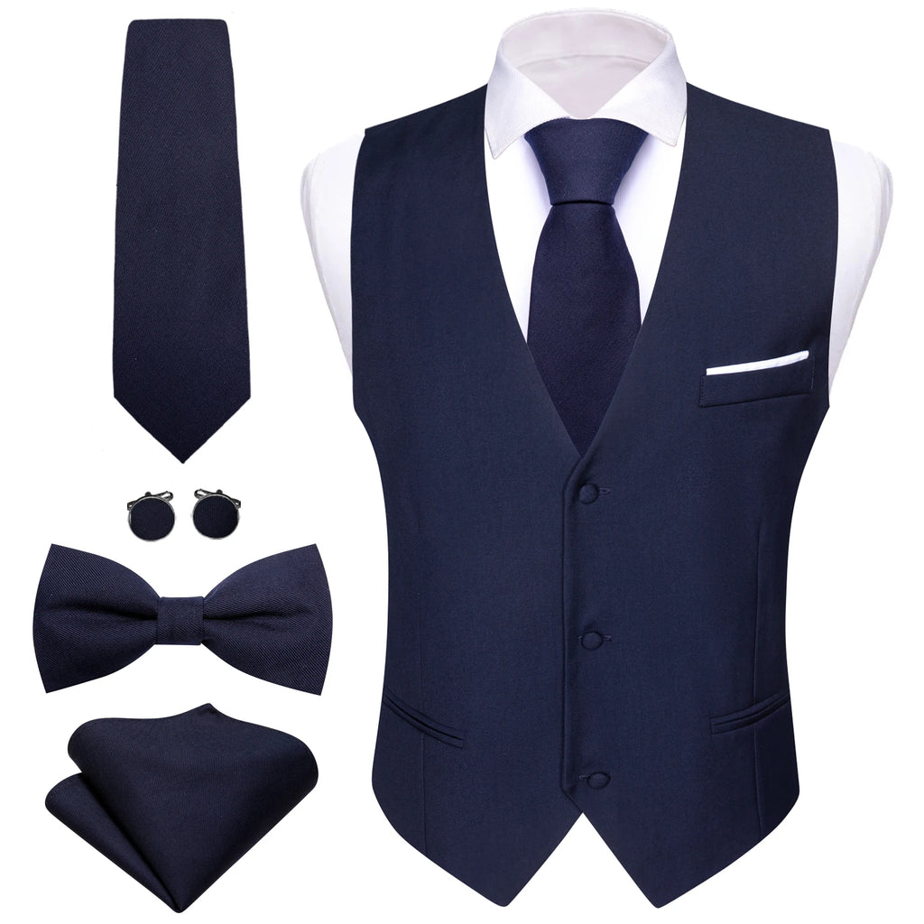 Men's Stain Vest Tie Bow Hanky Cufflinks Multicolored Waistcoat Qme MJ-2431 M