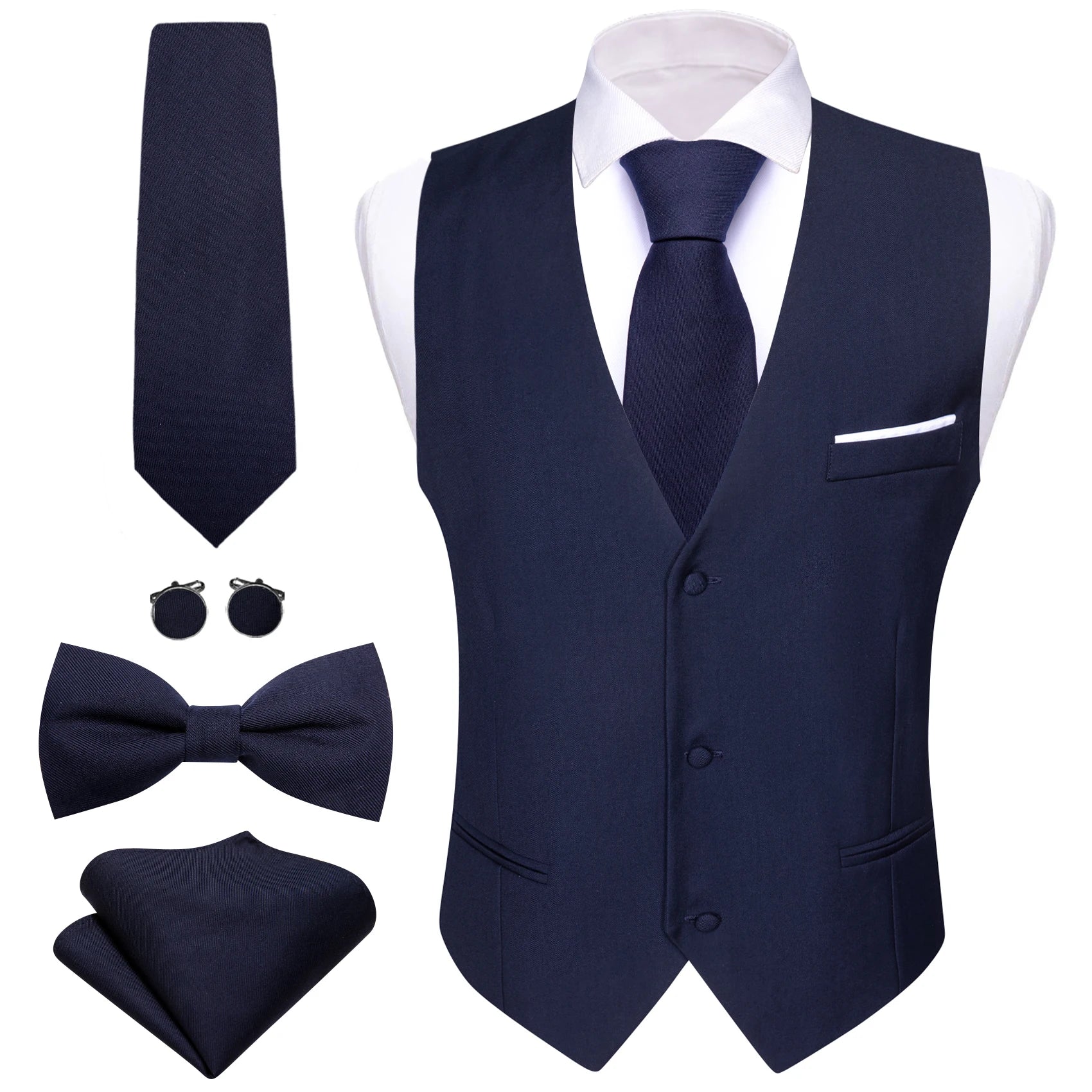 Men's Stain Vest Tie Bow Hanky Cufflinks Multicolored Waistcoat Qme MJ-2431 M