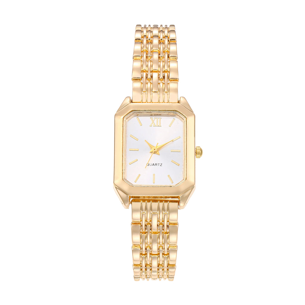 Trendy Square Women's Watch Gold Watch Women's Watch Steel Belt Women's Watch Set Qme