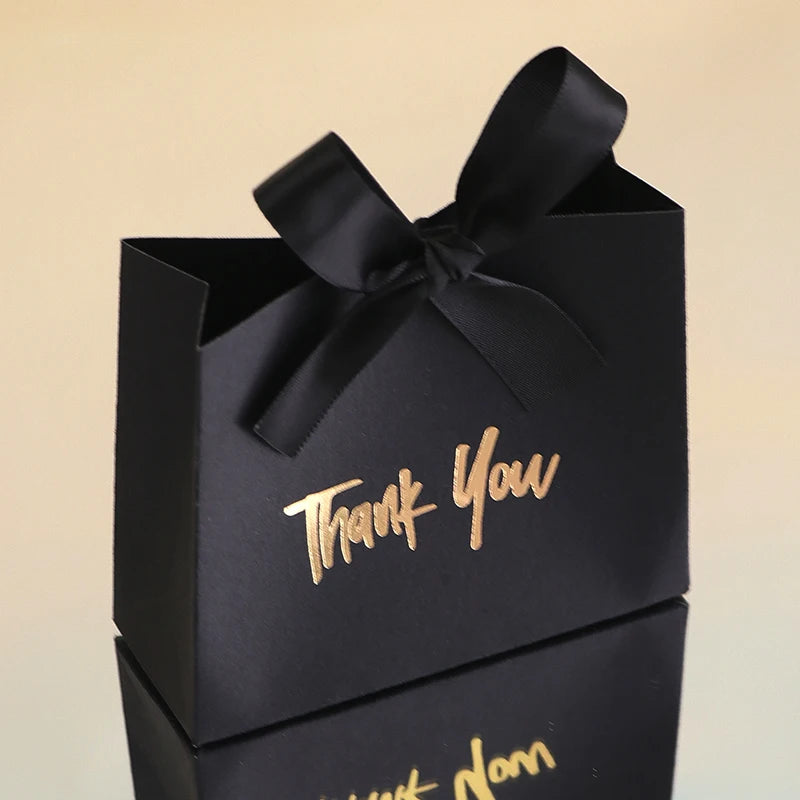 10 Mini Gift Boxes/Gift Bags with Gold Ribbon and Thank You Text Design, Available in Various Colors, Perfect for Wedding Favors, Mother's Day, Father's Day Party Gifts, and Small Gifts, as Well as Birthday, Gender Reveal, Gr Qme 10Pcs Black Black Other Other