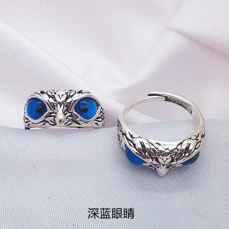 Charm Vintage Cute Men and Women Simple Design Owl Ring Silver Color Engagement Wedding Rings Jewelry Gifts Qme dark blue antique silver resizable