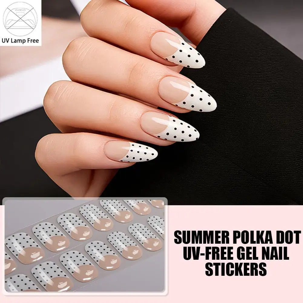 Summer Polka Dot UV-Free Gel Nail Stickers Nail Sticker Full Cover Decal Manicure Patch Dot Pattern Long Lasting Self Adhesive Qme